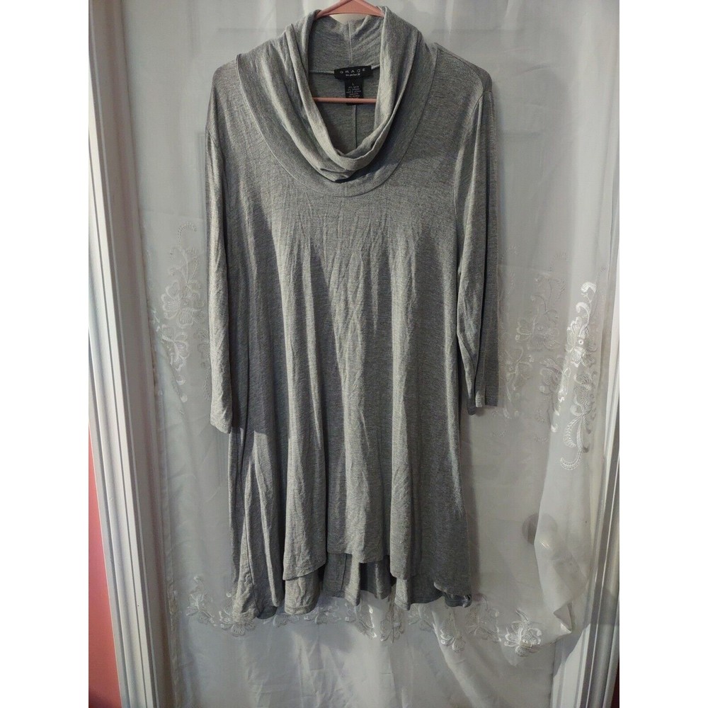Grace The Perfect Fit Casual Shirt Dress Size L Gray Scoop Neck